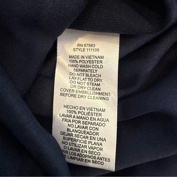 SLNY Sleeveless Halter Beaded Neck Flowing Layered Navy Dress Women’s 14 NEW - Picture 10 of 12